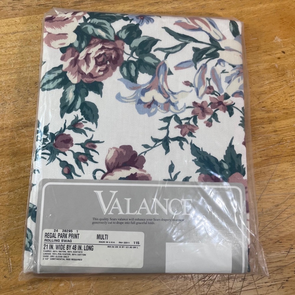 Vtg Sears Regal Park Print Rolling Swag Valance 21x48 Multi Floral Made in USA